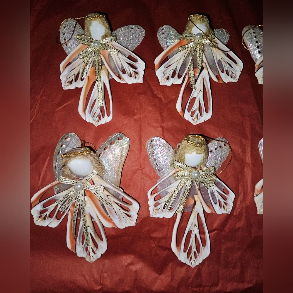 Seashell Folk Art Ornaments Lot Of 10 Beach Ocean Decor Native Angels Phillipine - Picture 5 of 14